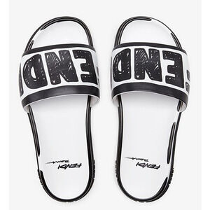 Fendi Joshua Vides White Black Leather Logo Mule Slide Flat Flip Flop Sandal 40